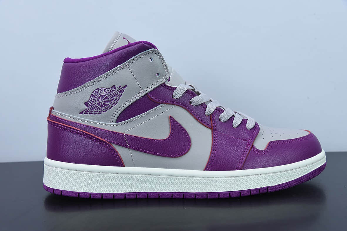 乔丹Air Jordan 1 Mid Magenta AJ1灰紫中帮耐磨篮球鞋纯原版本 货号：BQ6472-501
