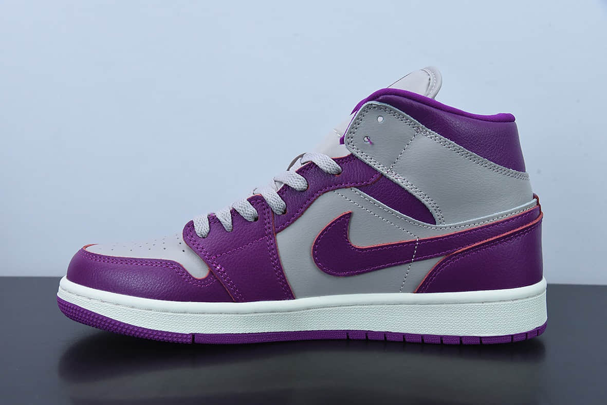 乔丹Air Jordan 1 Mid Magenta AJ1灰紫中帮耐磨篮球鞋纯原版本 货号：BQ6472-501
