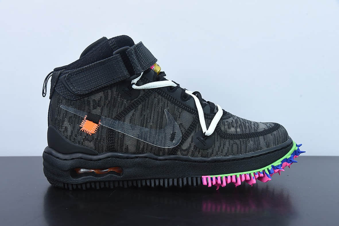耐克Nike OFF-WHITE X AIR FORCE 1 Mid OW联名黑粉解构中帮休闲板鞋纯原版本 货号：DO6290-001