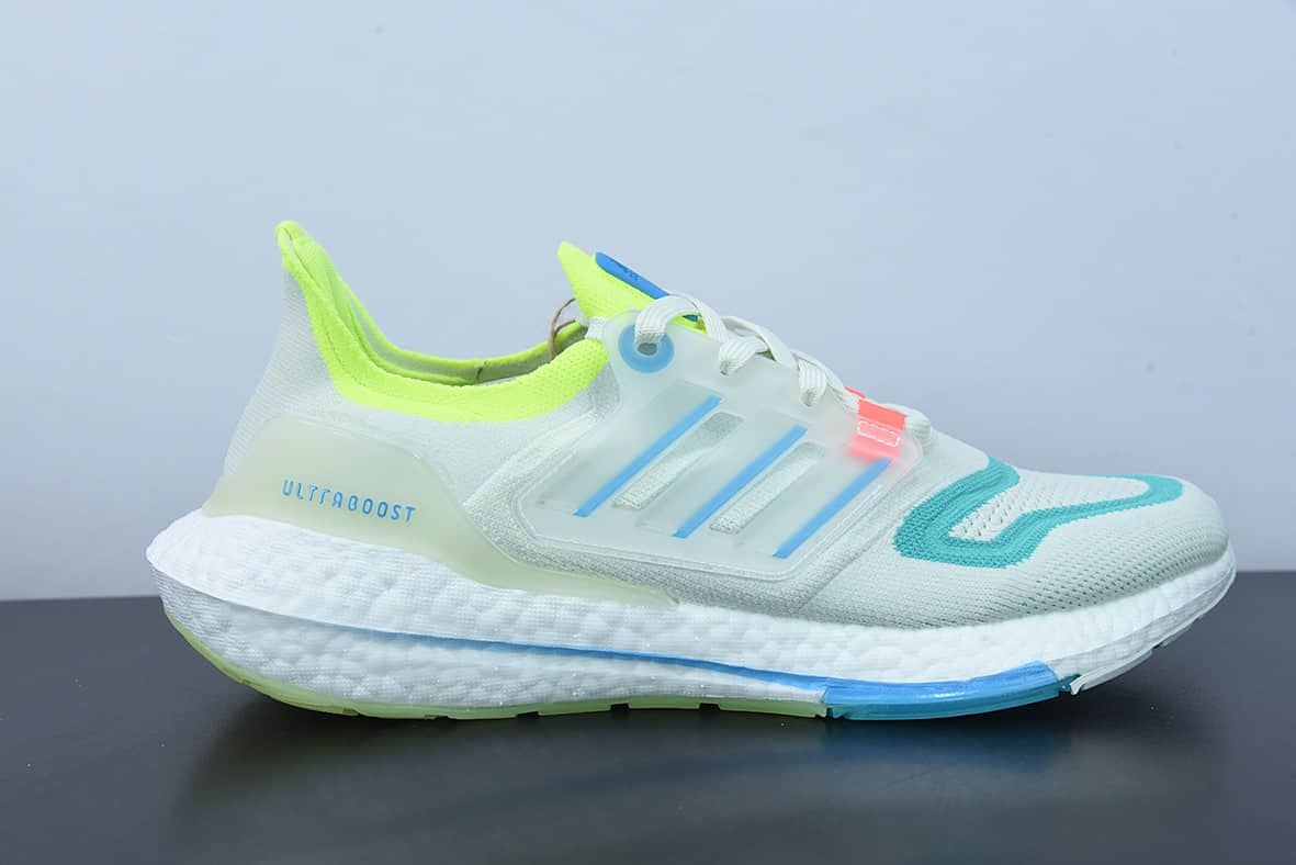 阿迪达斯 Adidas Ultra Boost 22 Made With Nature 新款白蓝黄8.0厚底爆米花跑鞋纯原版本 货号：GY8674