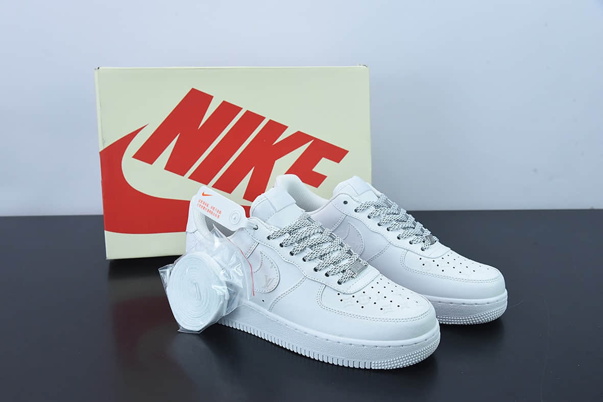耐克Nike Air Force 1'07 Low LV联名款纯白印花空军一号3M反光低帮休闲板鞋纯原版本 货号：315122-118