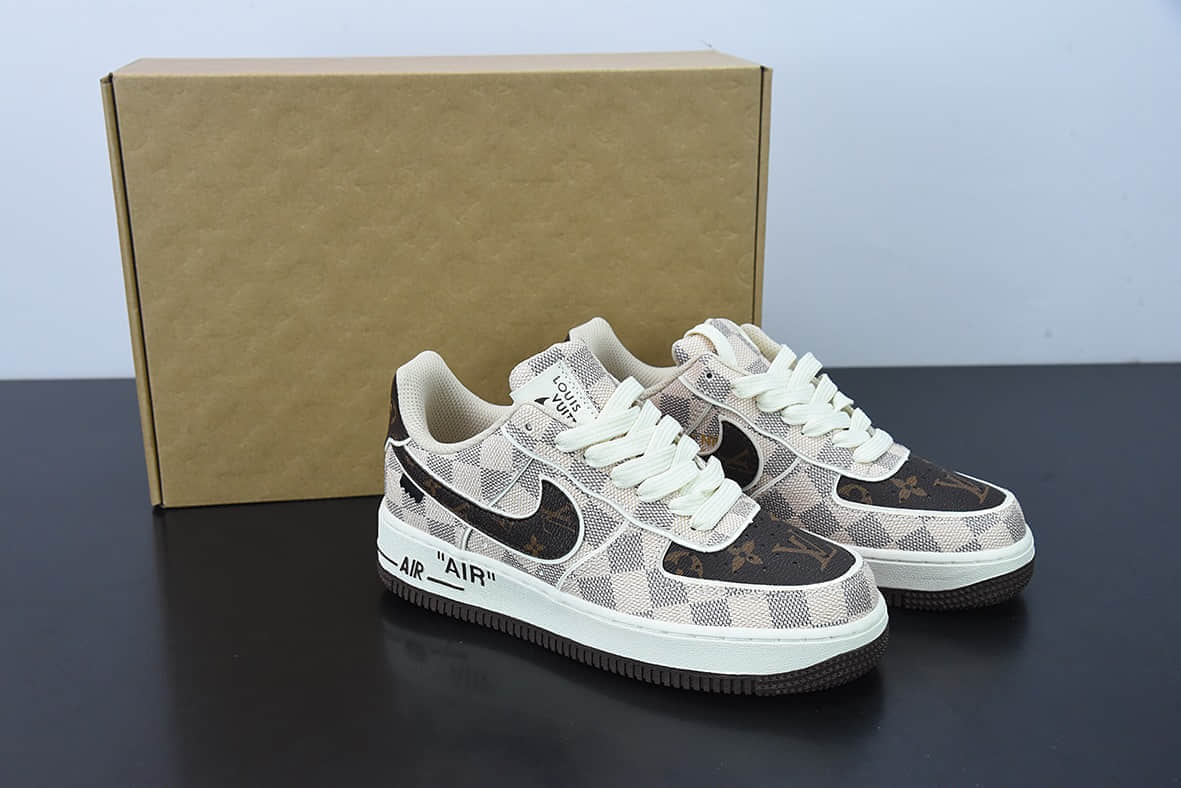 耐克Nike LV x NK Air Force 1 LV联名白棕棋盘格空军一号低帮休闲板鞋纯原版本 货号:LD4631-202