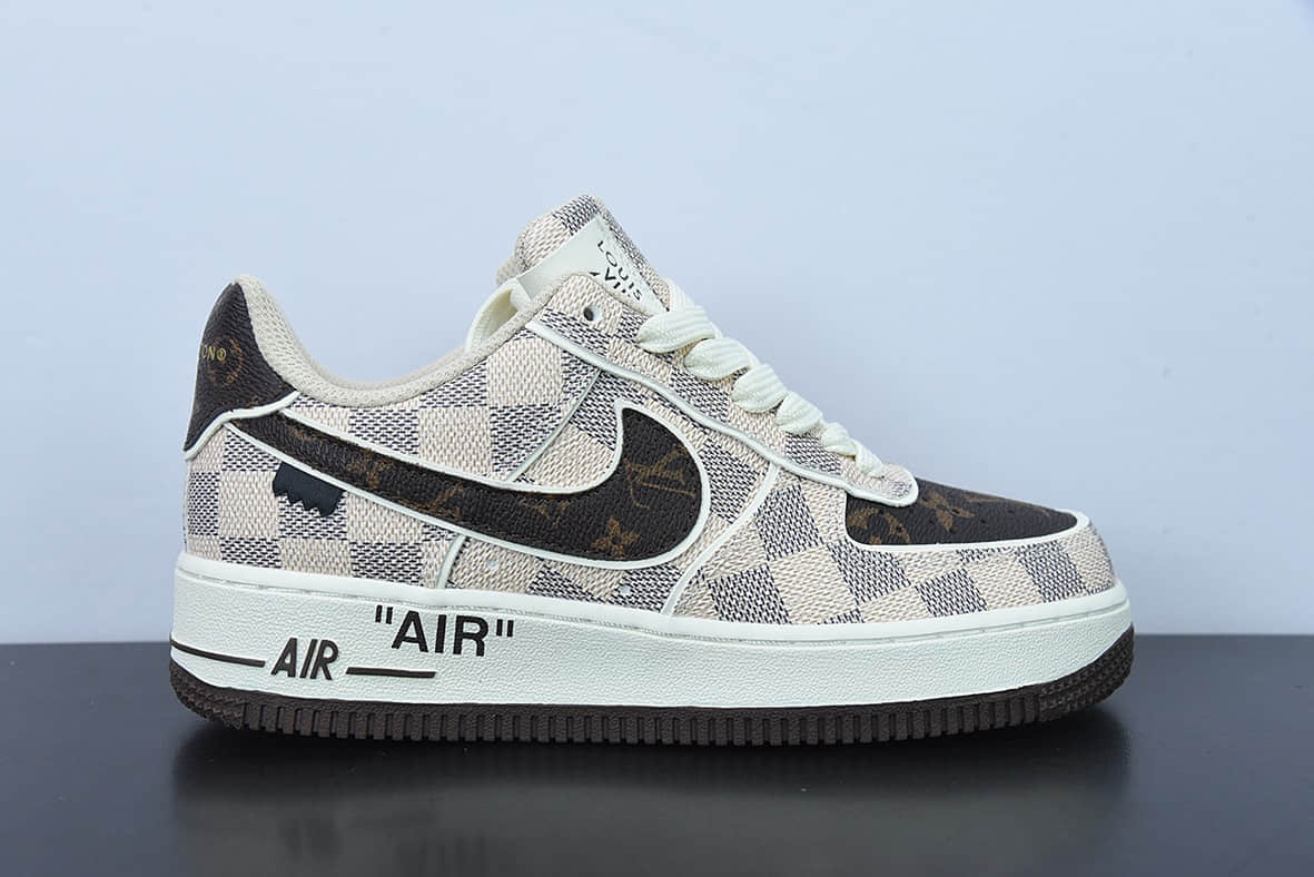 耐克Nike LV x NK Air Force 1 LV联名白棕棋盘格空军一号低帮休闲板鞋纯原版本 货号:LD4631-202
