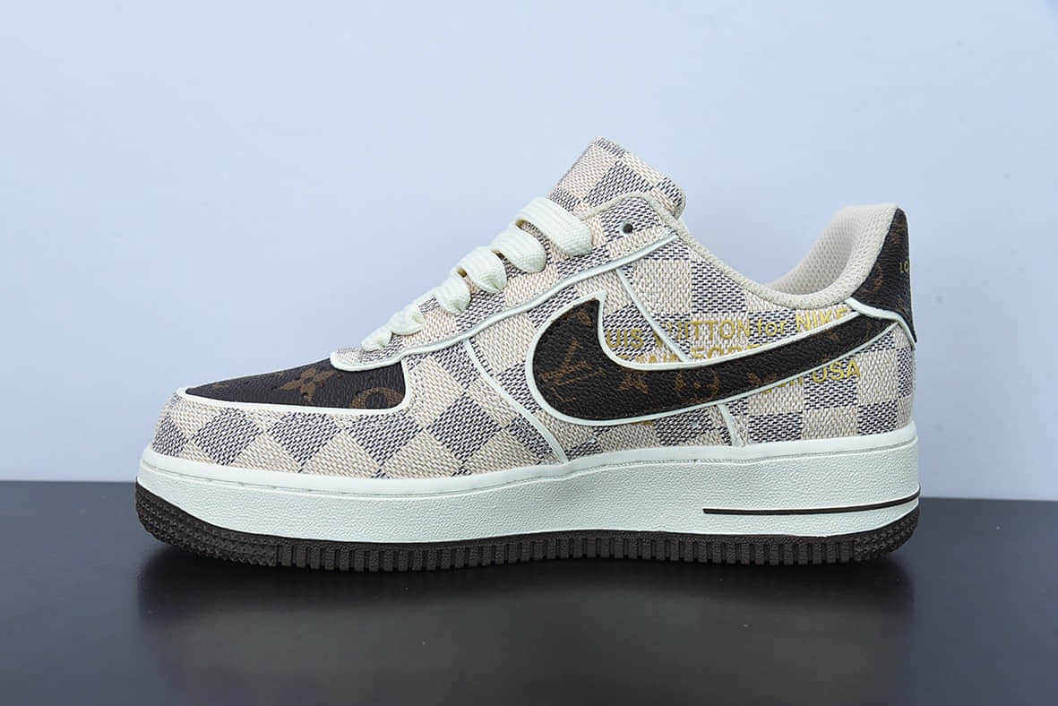 耐克Nike LV x NK Air Force 1 LV联名白棕棋盘格空军一号低帮休闲板鞋纯原版本 货号:LD4631-202