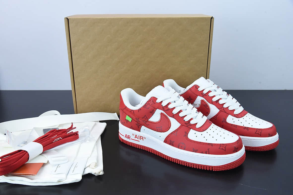 耐克Nike x LV Air Force 1'07 Low LV联名款白红印花空军一号低帮经典百搭休闲运动板鞋纯原版本 货号：LD0232