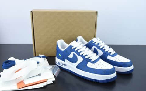 耐克Nike x LV Air Force 1’07 Low LV联名款白蓝印花空军一号低帮经典百搭休闲运动板鞋纯原版本 货号：MS0232