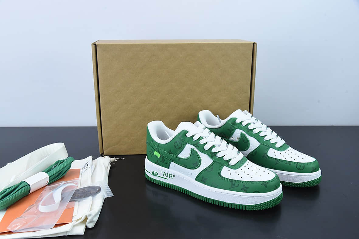 耐克Nike LV×Nike Air Force 1 Low 07 LV联名款白绿印花低帮休闲板鞋纯原版本 货号：MS0232