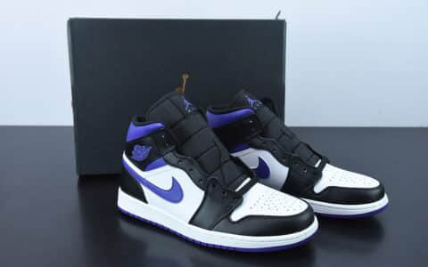 乔丹Air Jordan 1 Mid AJ1乔1黑白紫中帮复古文化百搭休闲运动篮球板鞋纯原版本 货号：554724-095