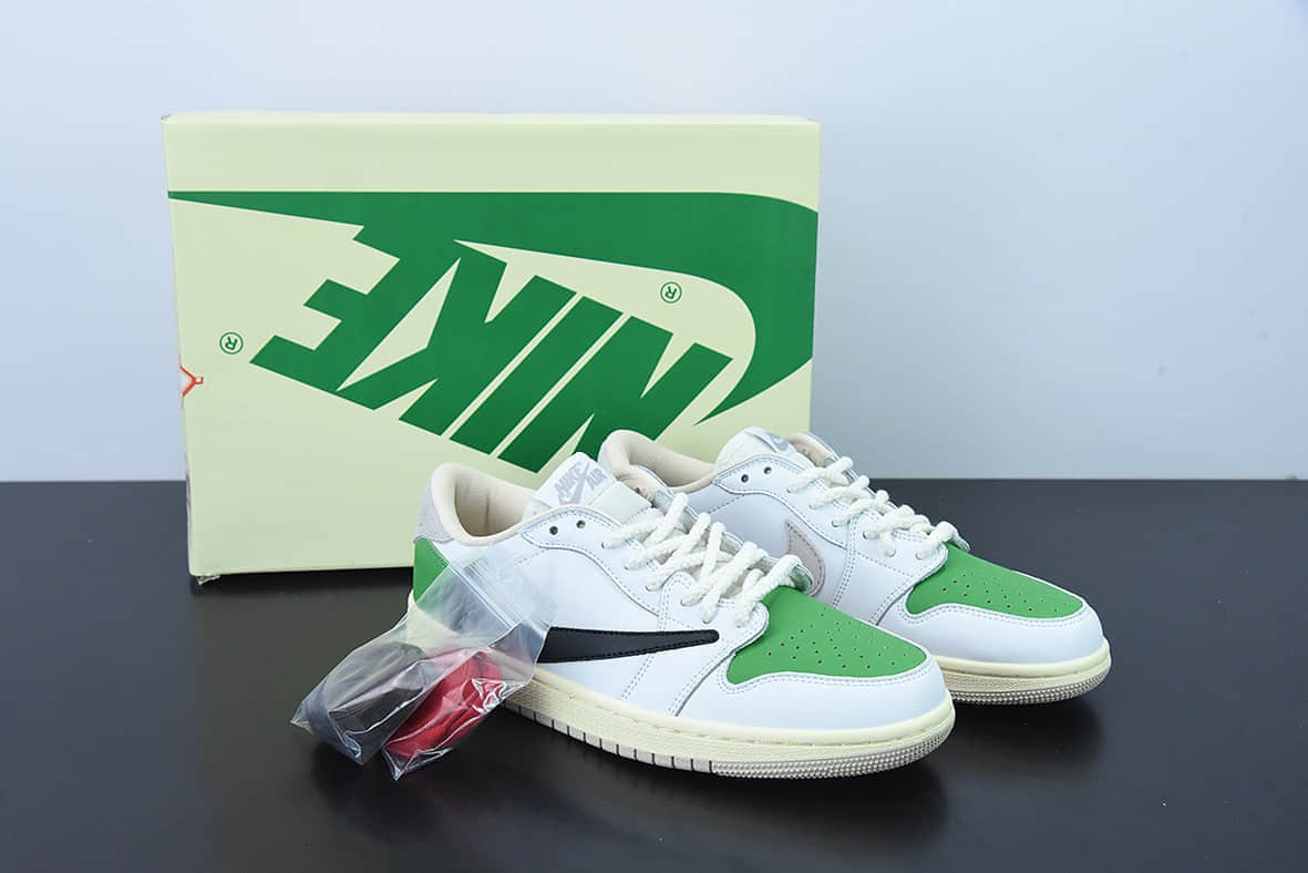 乔丹Air Jordan Travis Scott x Fragment x Air Jordan 1 Low“Military Blue 藤原浩三方联名白绿倒钩低帮休闲板鞋纯原版本 货号:DM7866-716