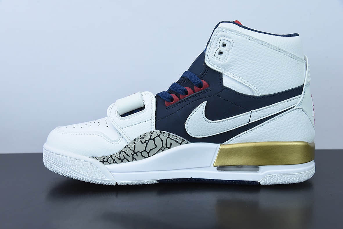 乔丹Air Jordan Legacy AJ312 白蓝金爆裂纹魔术贴三合一板鞋纯原版本 货号：AV3922-101