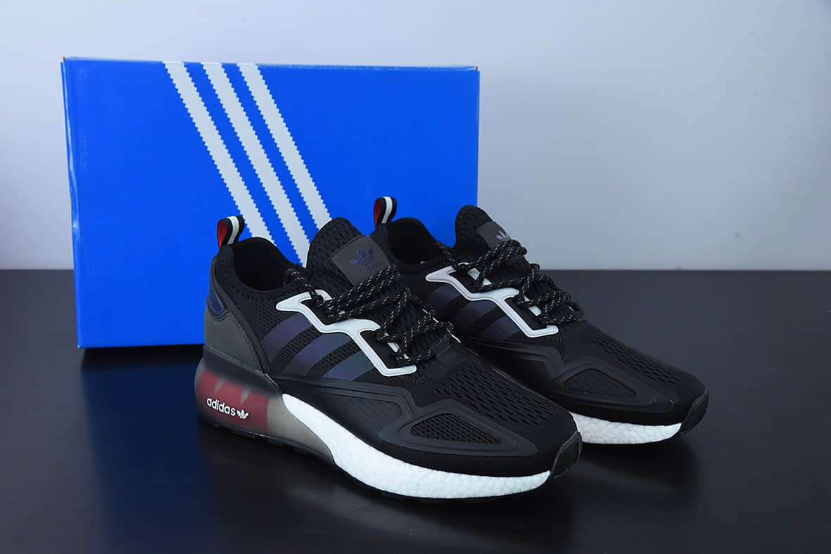 阿迪达斯Adidas Originals ZX 2K Boost 阿迪达斯爆米花炫黑紫复古经典运动鞋纯原版本 货号：FX7475