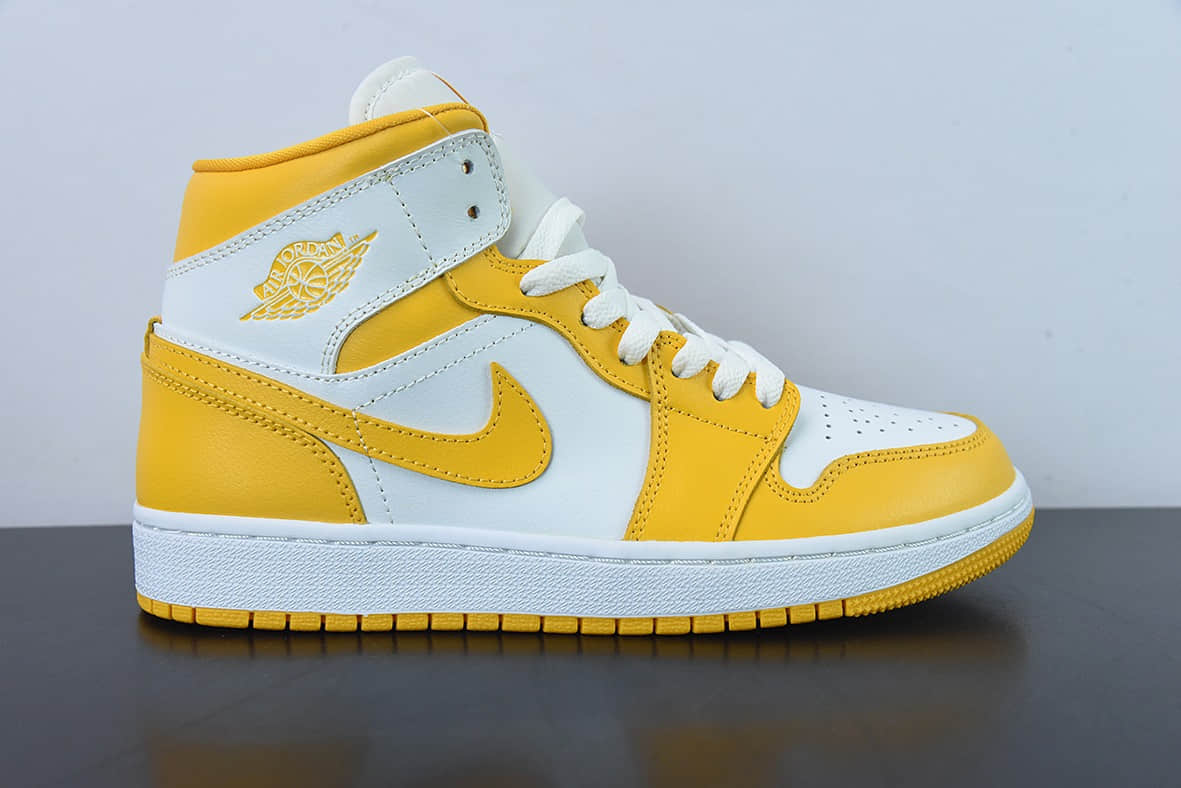 乔丹Air Jordan 1 Mid 白黄中帮复古篮球鞋纯原版本 货号：BQ6472-117