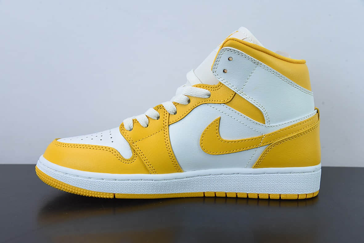 乔丹Air Jordan 1 Mid 白黄中帮复古篮球鞋纯原版本 货号：BQ6472-117