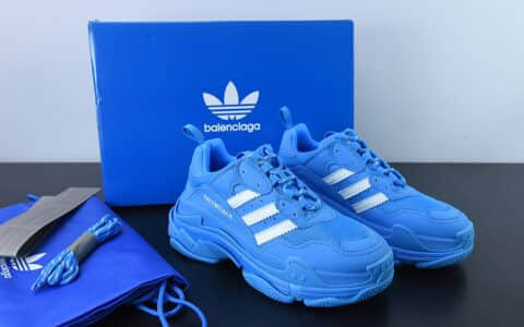 巴黎世家Balenciaga Adidas x Balenciaga Triple S 天蓝三条杠巴黎世家联名老爹鞋纯原版本 货号：710021 W2FW1 1003