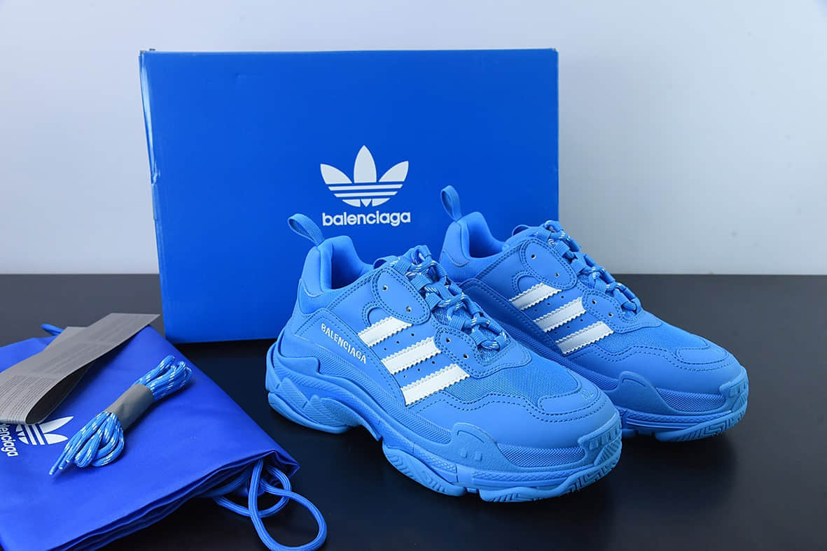 巴黎世家Balenciaga Adidas x Balenciaga Triple S 天蓝三条杠巴黎世家联名老爹鞋纯原版本 货号：710021 W2FW1 1003
