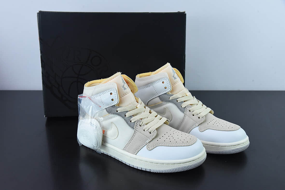乔丹Air Jordan 1 MID AJ1白灰中帮休闲板鞋纯原版本 货号：DM9652-100