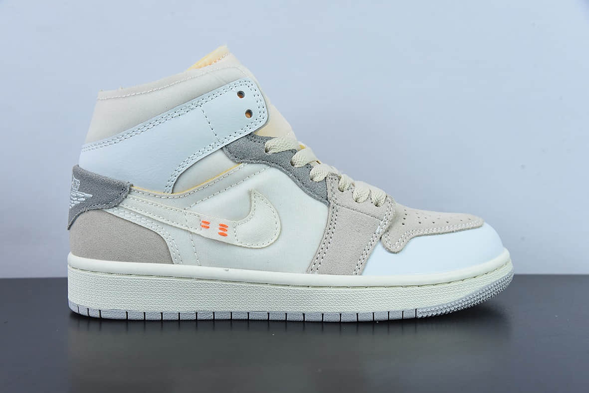 乔丹Air Jordan 1 MID AJ1白灰中帮休闲板鞋纯原版本 货号：DM9652-100