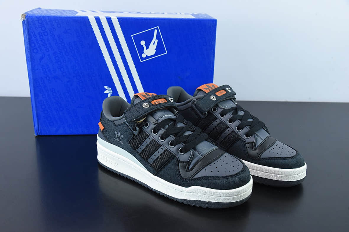 阿迪达斯Adidas Originals Forum 84 Low 罗马系列牛仔炭黑灰橙魔术贴低帮复古系带百搭休闲运动板鞋纯原版本 货号:HQ6335