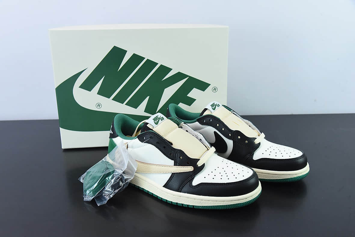 乔丹Air Jordan Travis Scott x Air Jordan 1 Low AJ1 TS联名黑绿倒钩低帮板鞋纯原版本 货号:DM7866- 128