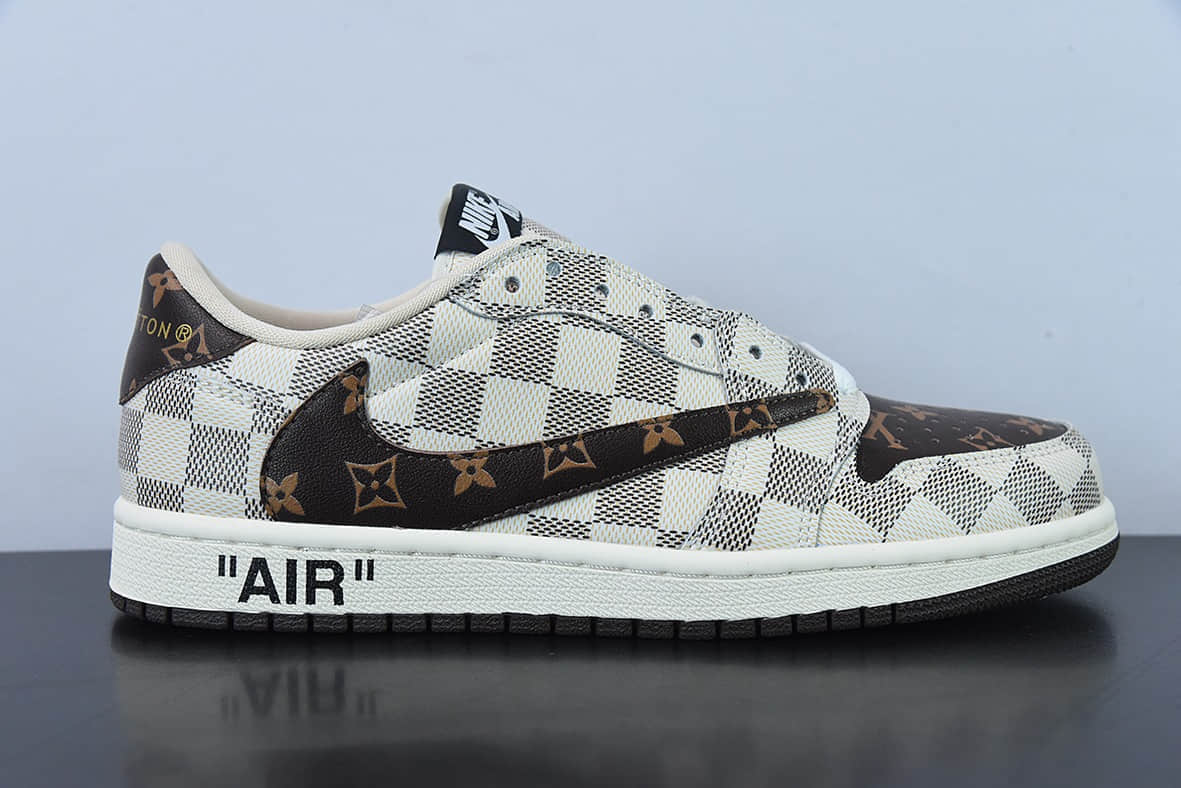 乔丹Air Jordan Louis Vuitton x Travis Scott x Air Jordan 1 Low OG SPDamier AzurBrownLV MonogramTS联名老花格子经典低帮文化百搭休闲运动篮球鞋纯原版本 货号：LK0221