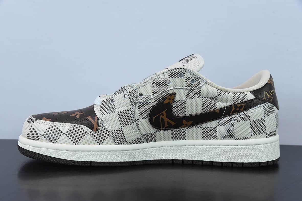 乔丹Air Jordan Louis Vuitton x Travis Scott x Air Jordan 1 Low OG SPDamier AzurBrownLV MonogramTS联名老花格子经典低帮文化百搭休闲运动篮球鞋纯原版本 货号：LK0221
