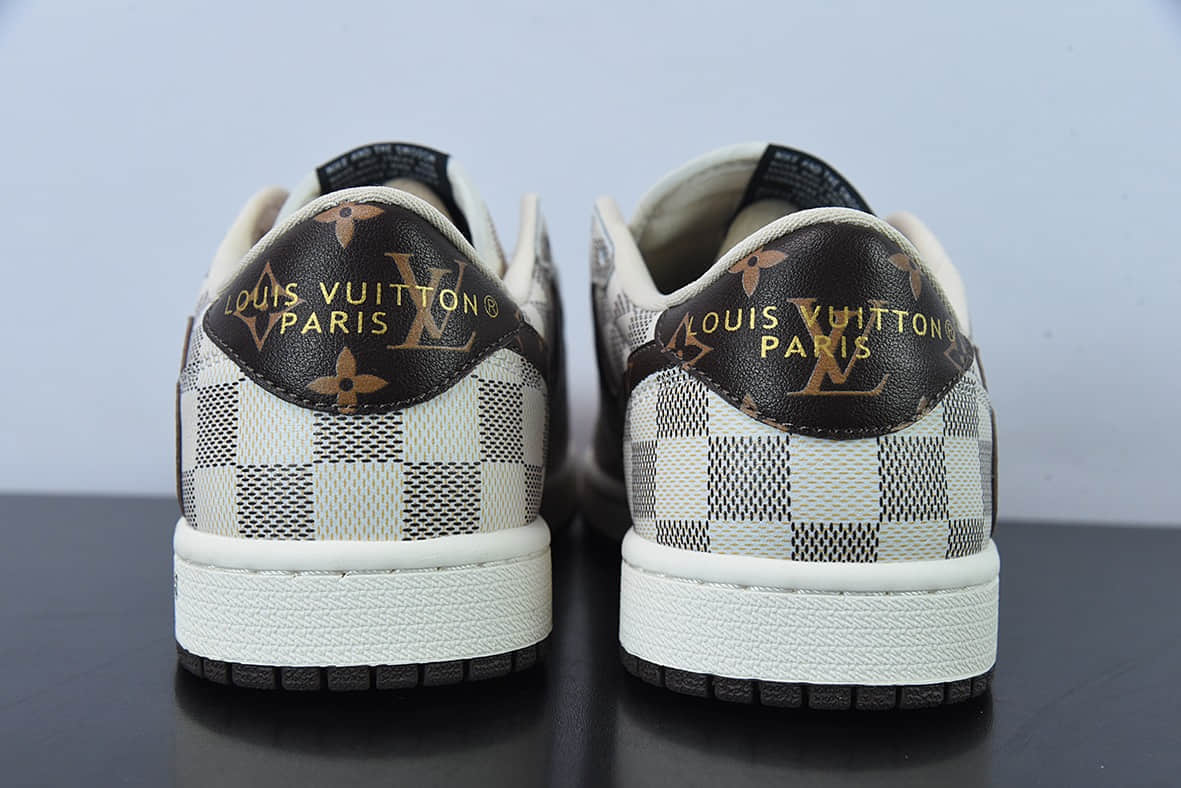 乔丹Air Jordan Louis Vuitton x Travis Scott x Air Jordan 1 Low OG SPDamier AzurBrownLV MonogramTS联名老花格子经典低帮文化百搭休闲运动篮球鞋纯原版本 货号：LK0221