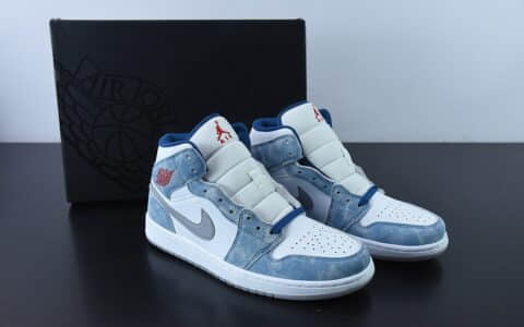 乔丹Air Jordan 1 Mid AJ1白蓝薄荷糖水洗蓝中帮篮球鞋纯原版本 货号：DN3706-401