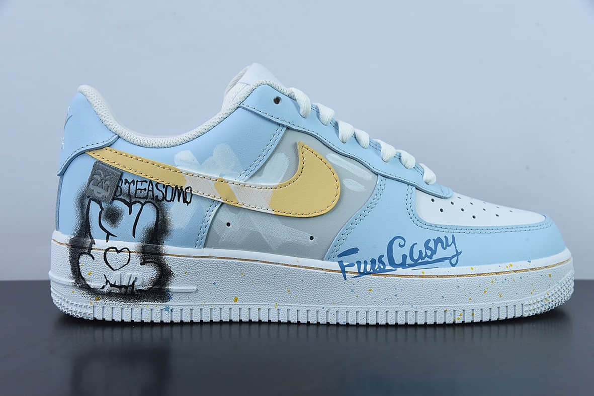 耐克Nike Air Force 1 07 LV8 创意绘画白蓝涂鸦空军一号经典低帮百搭休闲运动板鞋纯原版本 货号:CW2288-111