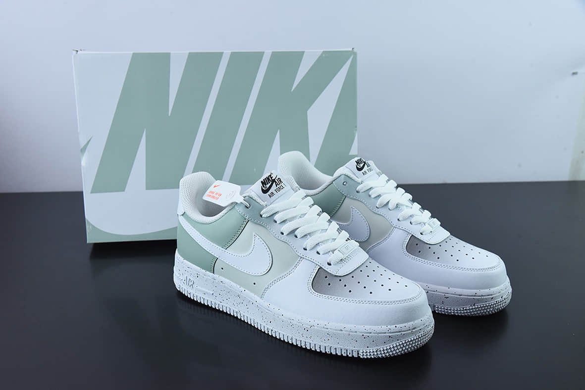 耐克Nike Air Force 1 '07 LowWhiteMatcha GreenGrey渐变白抹茶绿灰泼墨空军一号经典低帮休闲板鞋纯原版本 货号：MM6023-336