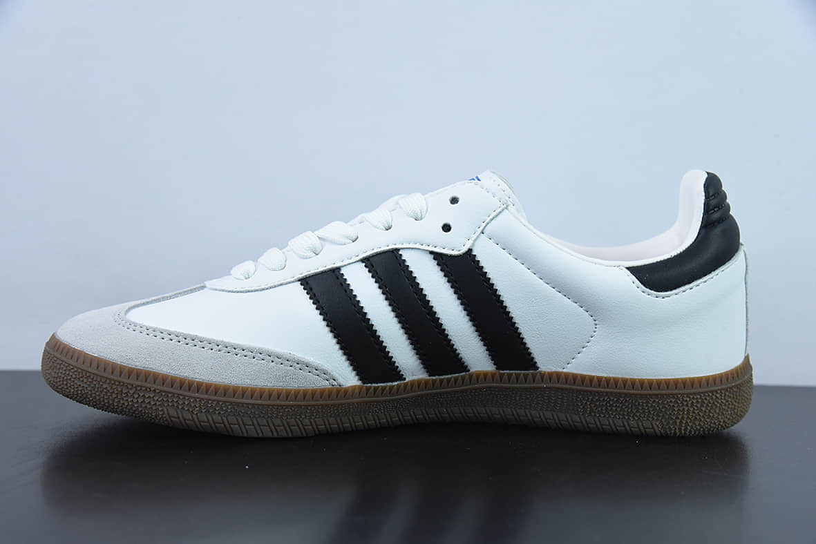 阿迪达斯Adidas Originals Samba Vegan OG桑巴舞系列皮革白黑浅灰焦糖底环保标识绅士德训足球风百搭低帮休闲运动板鞋纯原版本 货号：FW2427