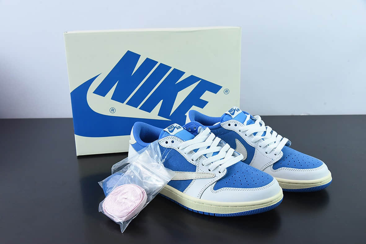 乔丹Air Jordan Fragment x Travis Scott x Air Jordan 1 Low 三方联名白蓝倒钩低帮休闲板鞋纯原版本 货号:CQ4277-212