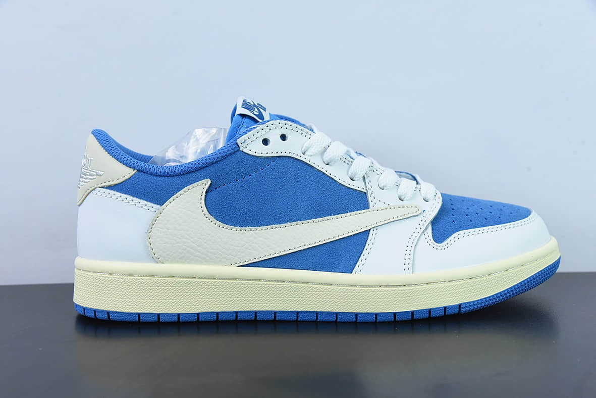 乔丹Air Jordan Fragment x Travis Scott x Air Jordan 1 Low 三方联名白蓝倒钩低帮休闲板鞋纯原版本 货号:CQ4277-212