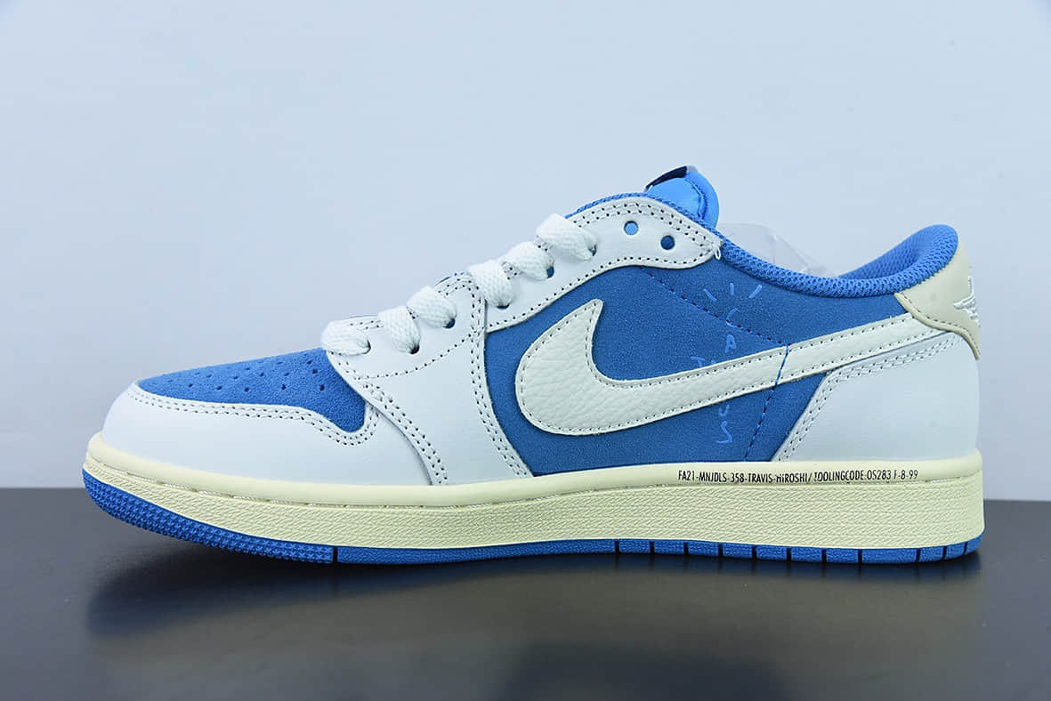 乔丹Air Jordan Fragment x Travis Scott x Air Jordan 1 Low 三方联名白蓝倒钩低帮休闲板鞋纯原版本 货号:CQ4277-212