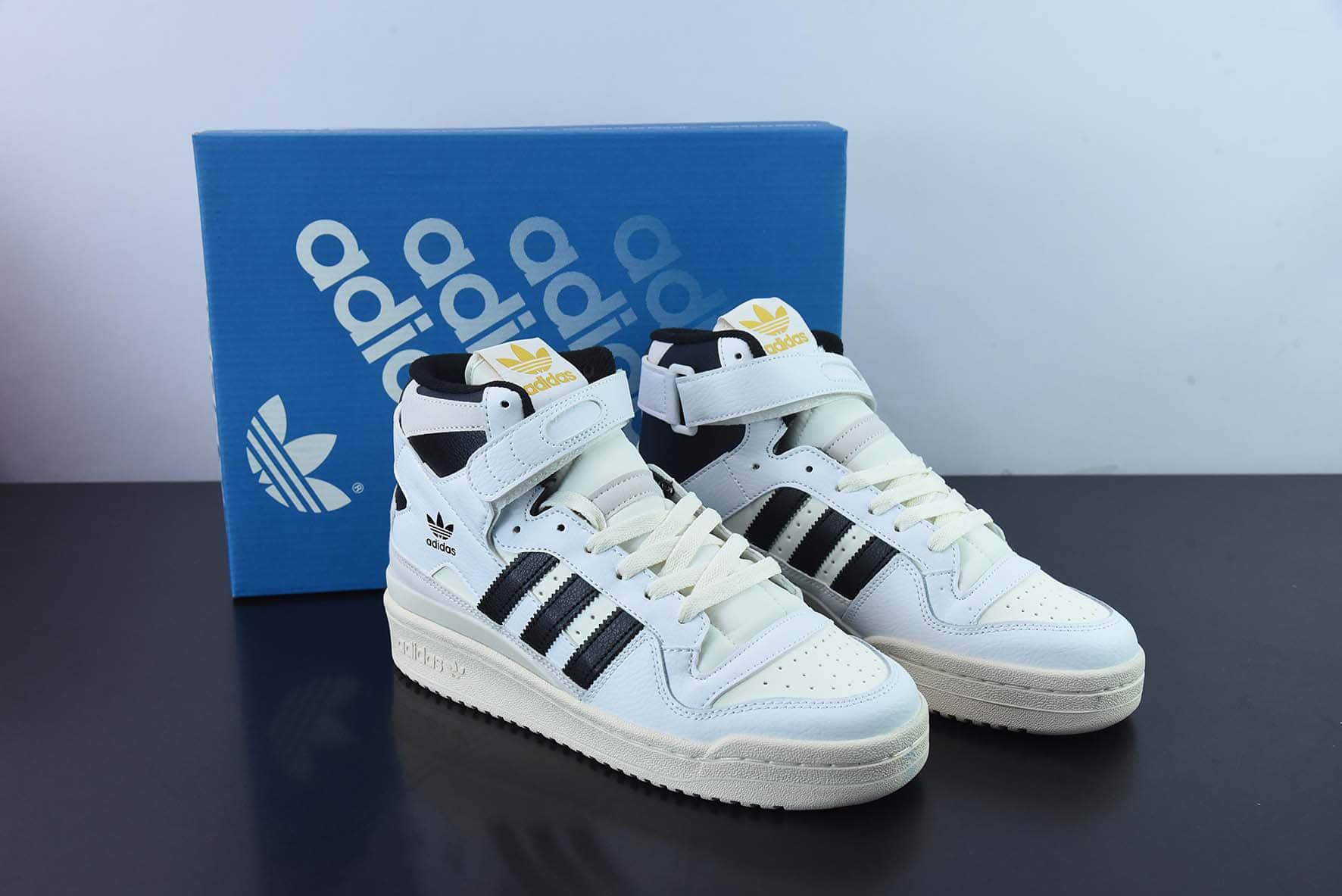 阿迪达斯Adidas Originals Forum 84 High 罗马系列皮革米白黑魔术贴高帮复古系带百搭休闲运动板鞋纯原版本 货号:GY5847