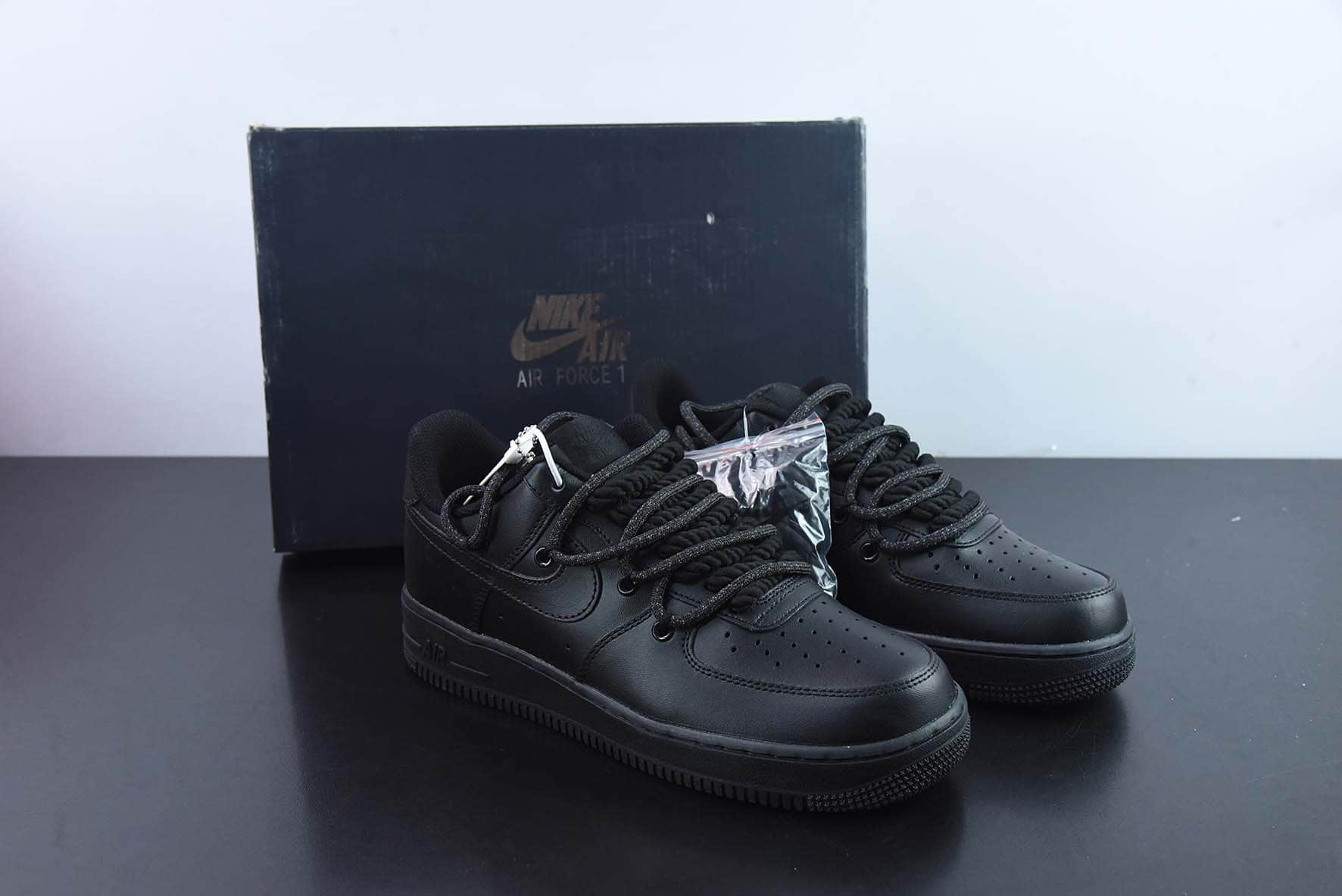 耐克Nike By You Air Force 1'07 Low Retro SP“全黑武士绑绳”空军一号低帮休闲板鞋纯原版本 货号:CV1724-001
