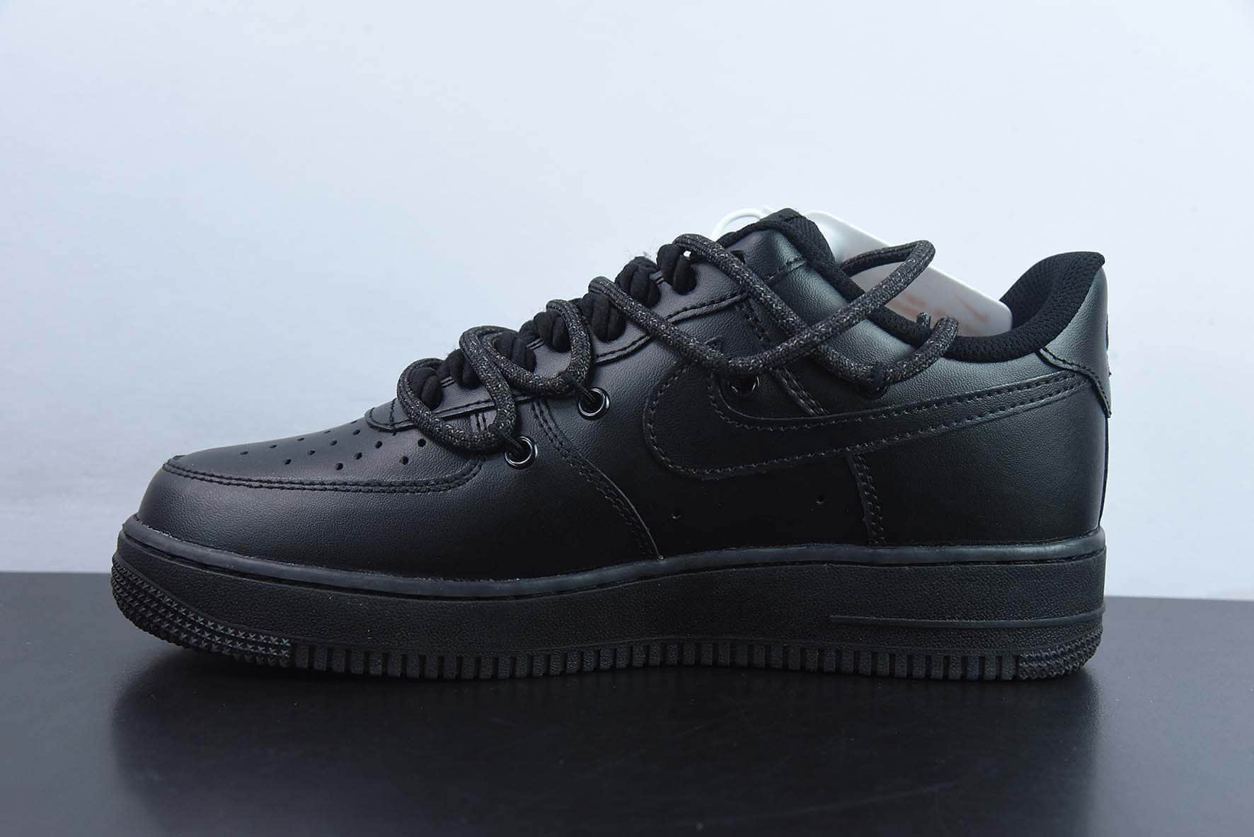 耐克Nike By You Air Force 1'07 Low Retro SP“全黑武士绑绳”空军一号低帮休闲板鞋纯原版本 货号:CV1724-001