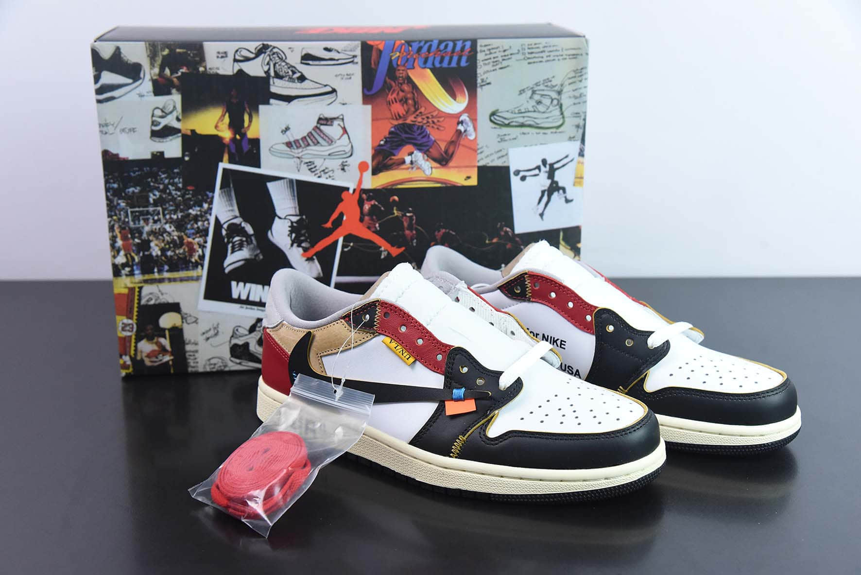 乔丹Air JordanUnion LA x Off-White x Air Jordan 1 Low OGGOAT LOWSAJ1 “OW三方联名黑白红倒钩”低帮篮球鞋纯原版本 货号：CZ0790-107