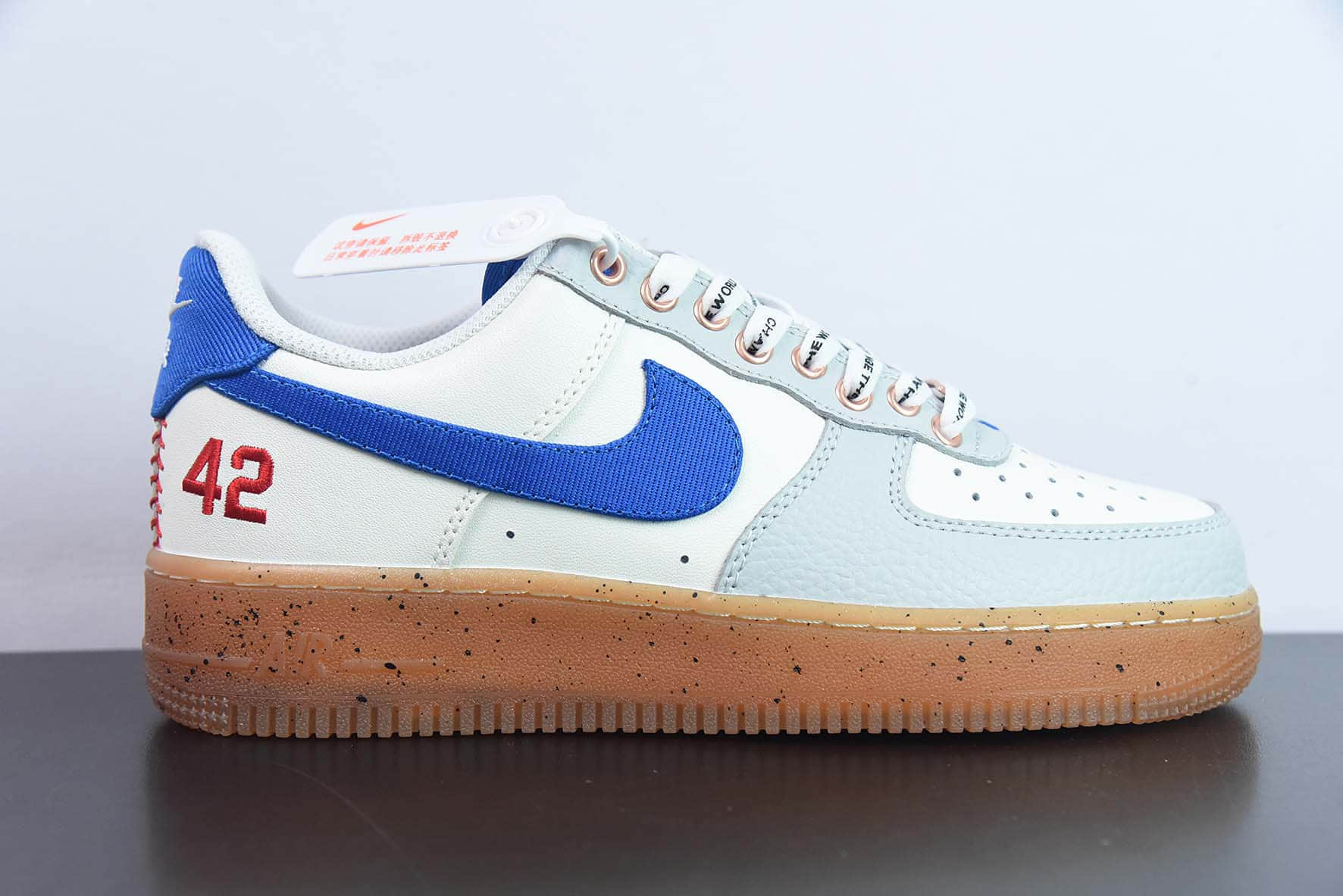 耐克Nike Air Force 1’07 LowSJackie Robinson皮革米白灰宝蓝红42球衣空军一号经典低帮板鞋纯原版本 货号:FN1868-100