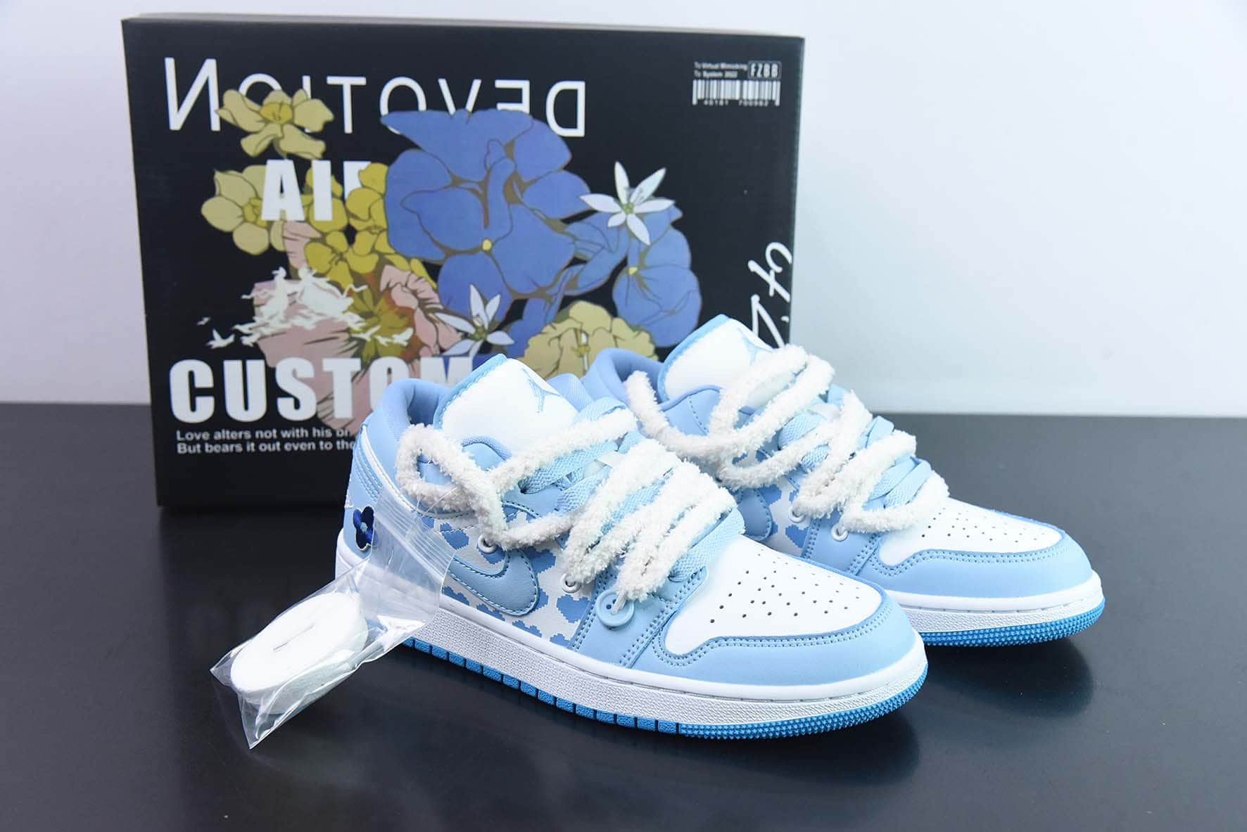 乔丹Air Jordan 1 Low AJ1白蓝解构抽绳绑带低帮休闲板鞋纯原版本 货号:DC0774-141