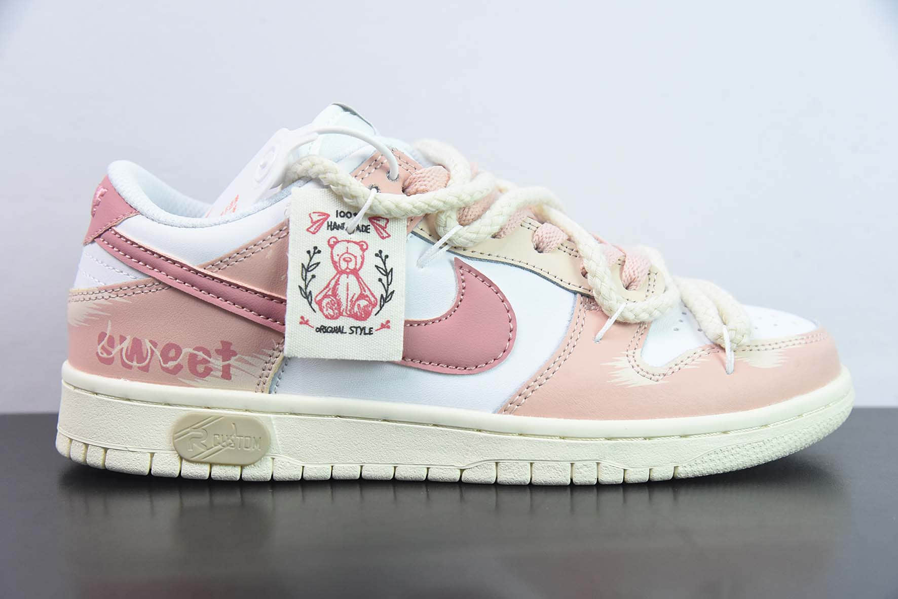 耐克Nike SB Dunk Low 解构抽绳白粉色涂鸦印花低帮SB休闲滑板鞋纯原版本 货号:DD1503-121