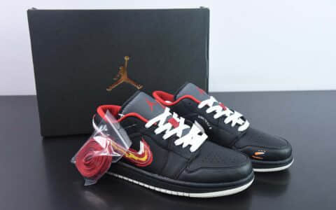 乔丹Air Jordan 1 Low Flaming Swoosh AJ1黑红火焰低帮复古文化篮球鞋纯原版本 货号：FJ7073-010