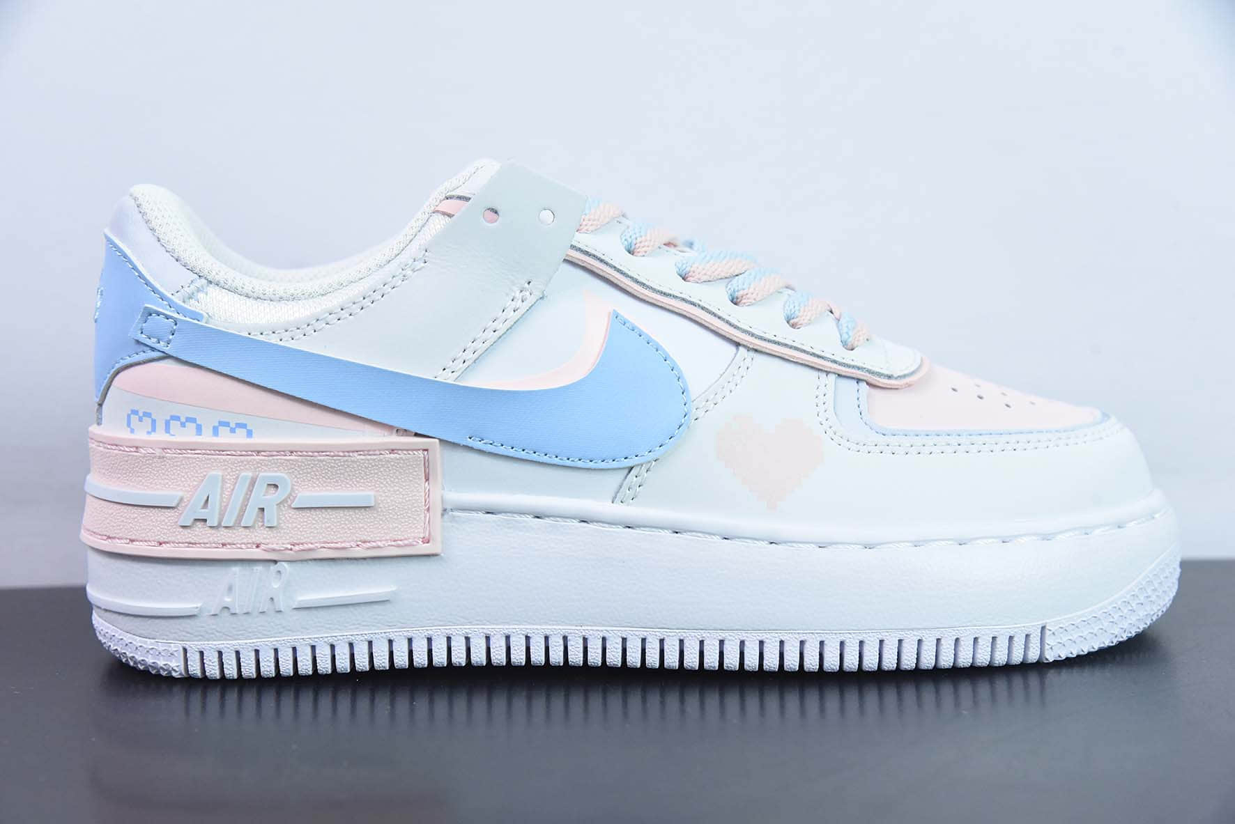耐克Nike WMNS Air Force 1 ShadowTeamTen白米粉蓝像素爱心空军一号轻量增高低帮百搭板鞋纯原版本 货号:CI0919-117