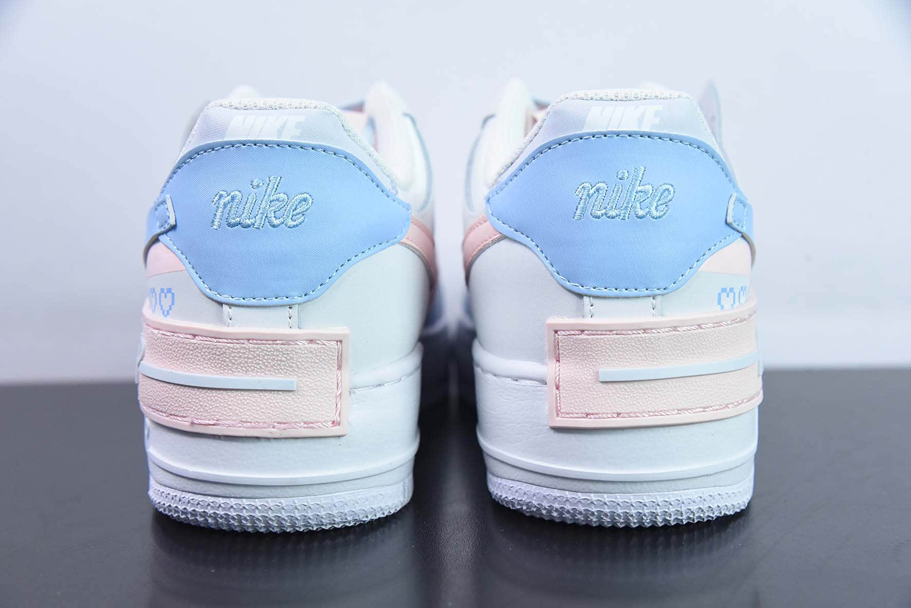 耐克Nike WMNS Air Force 1 ShadowTeamTen白米粉蓝像素爱心空军一号轻量增高低帮百搭板鞋纯原版本 货号:CI0919-117