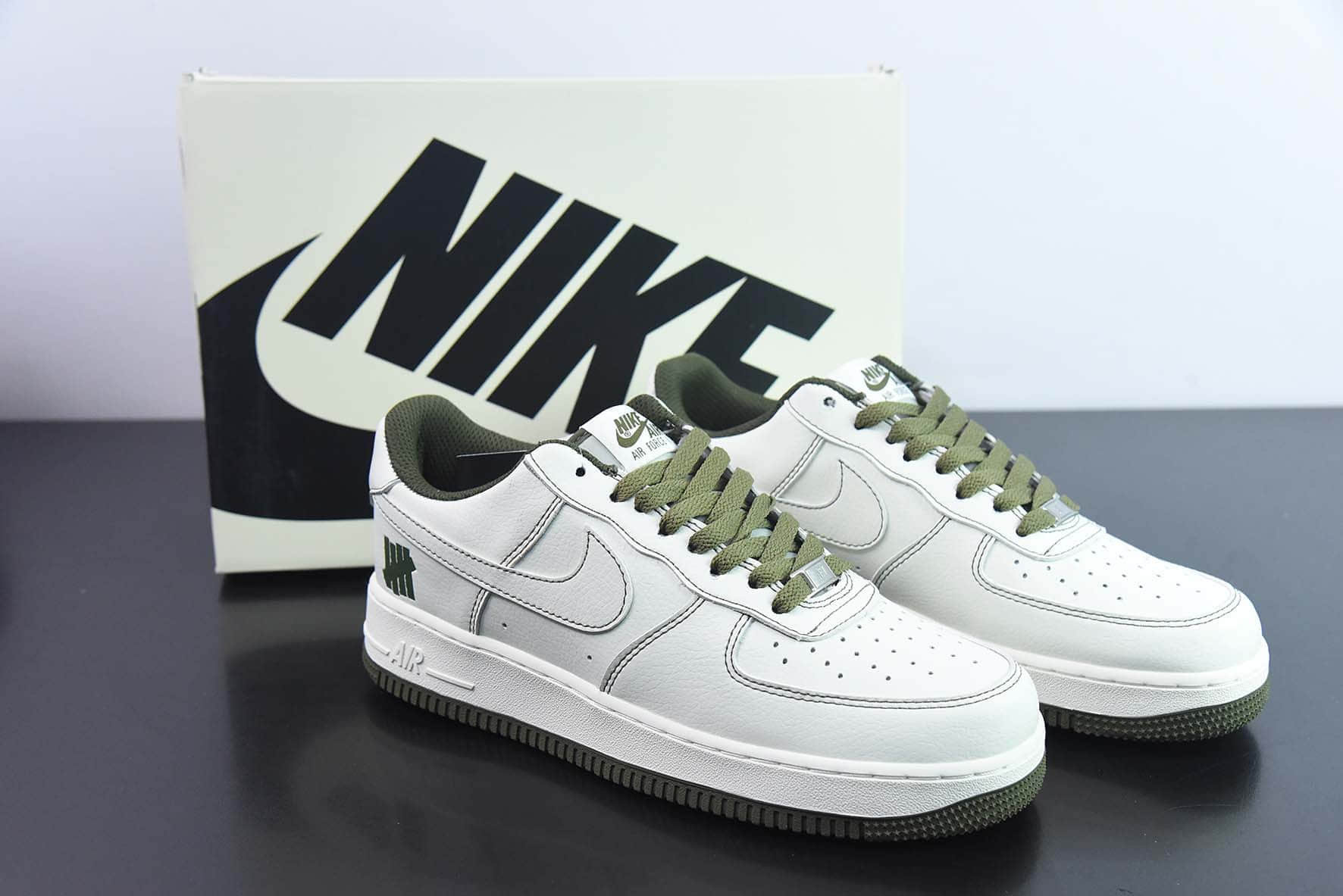 耐克Nike Air Force 1´07BeigeOlive Green皮革米白橄榄绿五杠空军一号低帮休闲板鞋纯原版本 货号：UN1315-600