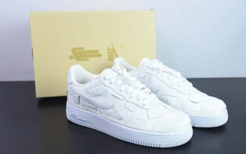 耐克Nike Billie Eilish x Nk Air Force 1’07 Low 碧梨联名全白碎布格子空军一号低帮休闲板鞋纯原版本 货号：DZ3674-100