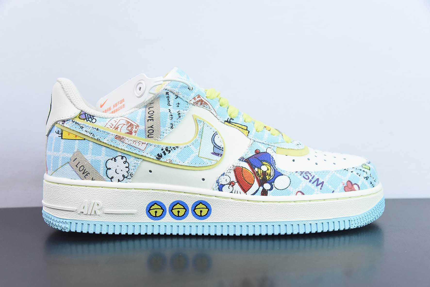 耐克Nike Air Force 1’07 LowDoraemo米白浅蓝黄哆啦A梦叮当猫空军一号低帮休闲板鞋纯原版本 货号:FB0607-055