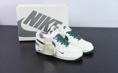 耐克NIke Air Force 1 ’07 Low 斯图西联名米白墨绿空军一号低帮休闲板鞋纯原版本 货号：AE1686-106