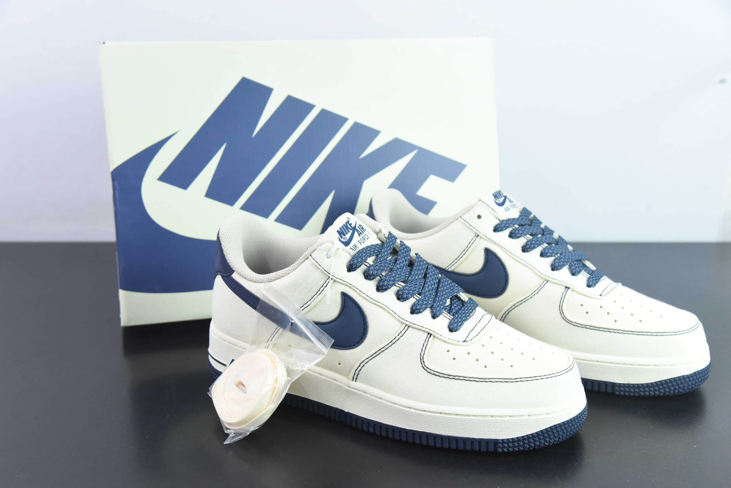 耐克NIke Air Force 1 '07 米白深蓝帆布面空军一号低帮休闲板鞋纯原版本 货号:TQ1456-299
