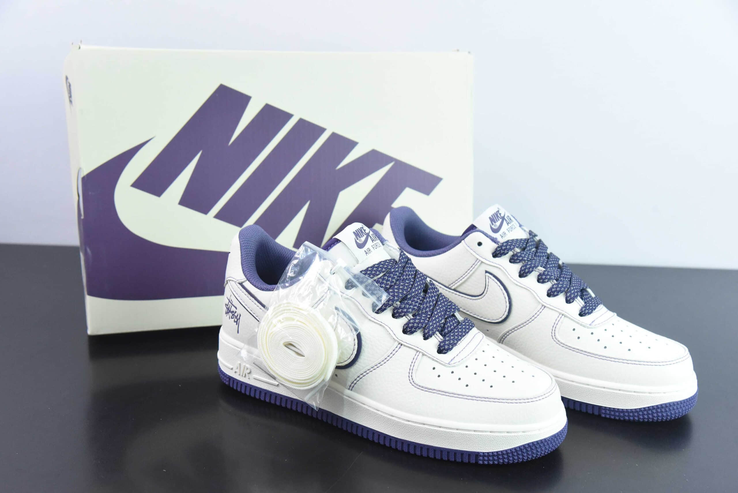 耐克Nike Air Force 1 Low斯图西联名白紫空军一号低帮百搭休闲运动板鞋纯原版本 货号:UN1635-222