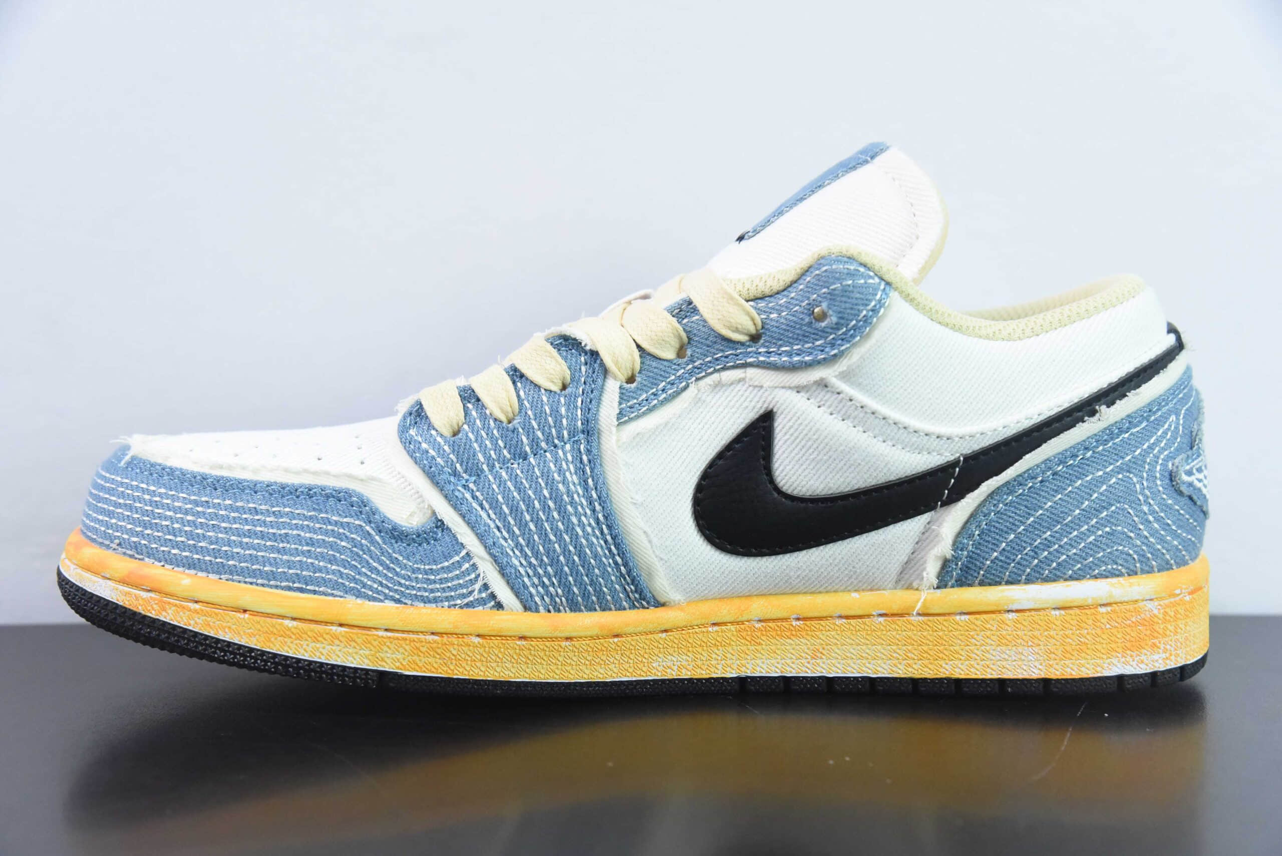 乔丹Air Jordan AJ1 Low 水洗丹宁刺子绣低帮复古篮球鞋纯原版本 货号：FN7670-493